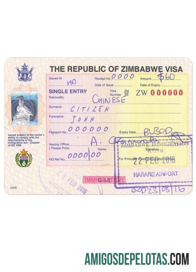 Visto de entrada no Zimbábue modelo